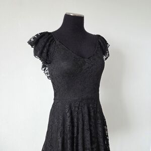 Lily Rose Black Lace Dress V Neck Fit & Flare Vamp Dark Coquette Gothic Witch XS